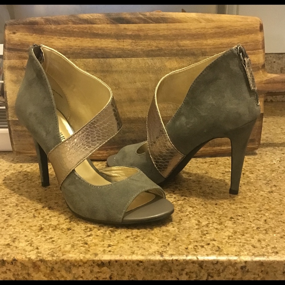 Audrey Brooke Glenda Graphite suede open toe heel